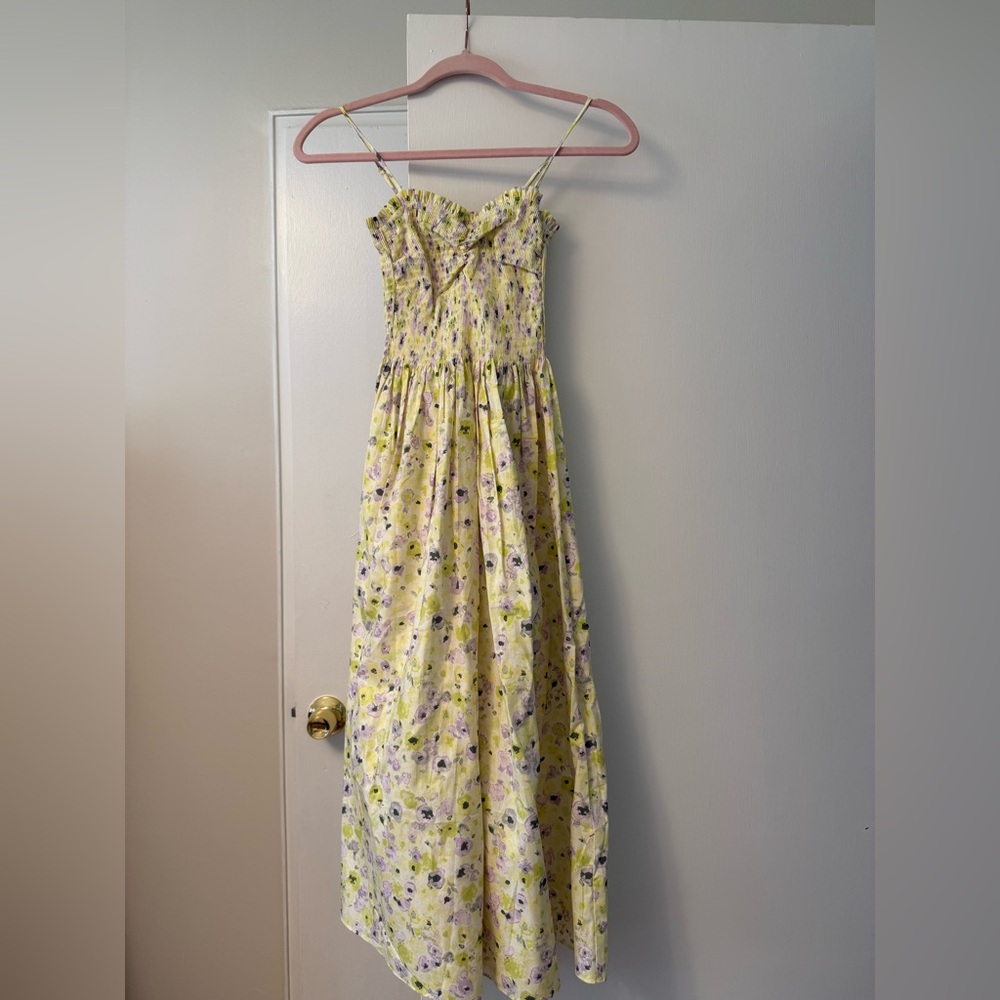H&M Yellow Pink Asymmetrical Strapless Sundress